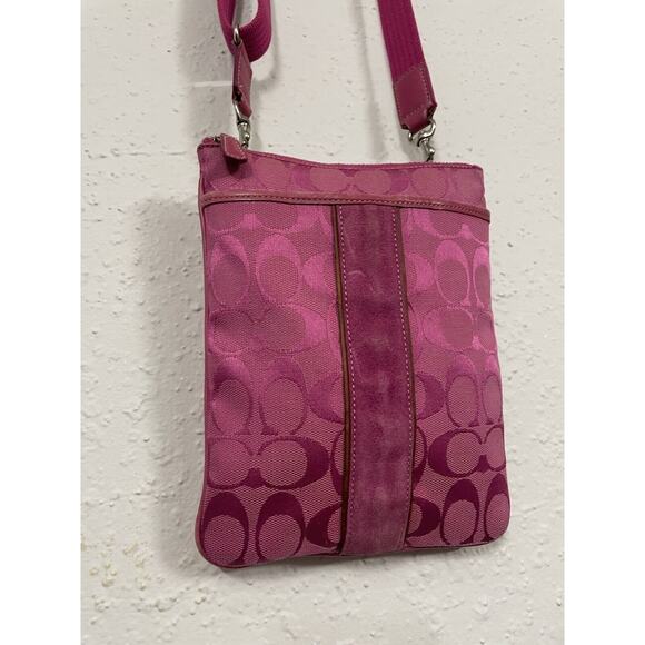 Vintage Y2K 90s Coach Signature Small Leather Crossbody Shoulder Bag Canvas Pink - Picture 4 of 14